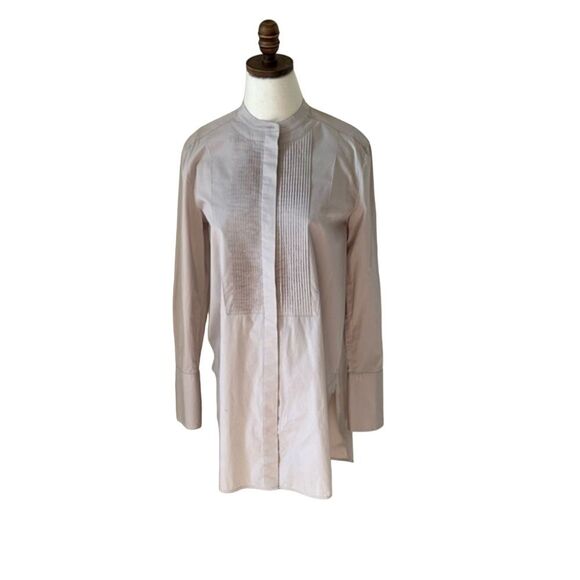 Vince Tops - VINCE Poplin Pleat Cotton Tuxedo Tunic‎ Beige Button Down Shirt Size Small